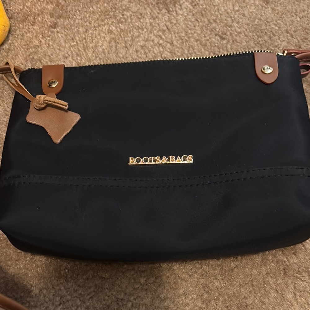 Boots and Bags  Black and Brown Crossbody Bag with Leather Trim